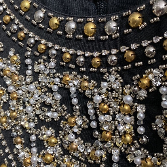 Elegant evening black dress scoop neck floor length sleeveless sequined, size 6 - Picture 7 of 11